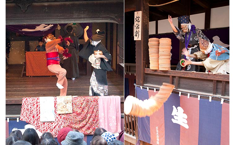 写真提供：壬生寺　<br />
※左）「節分」の演目、右）「炮烙割」という演目
