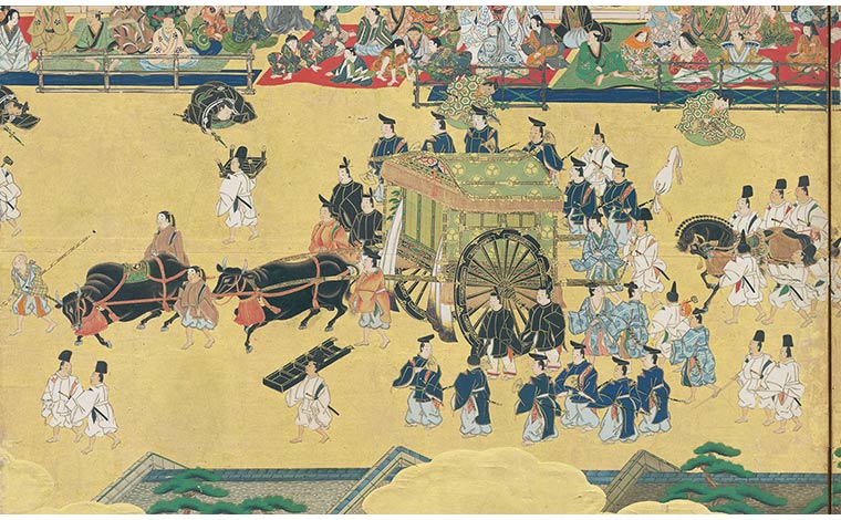 写真提供：「二条城行幸図屏風」部分　江戸時代（京都市指定文化財　泉屋博古館蔵）<br />
