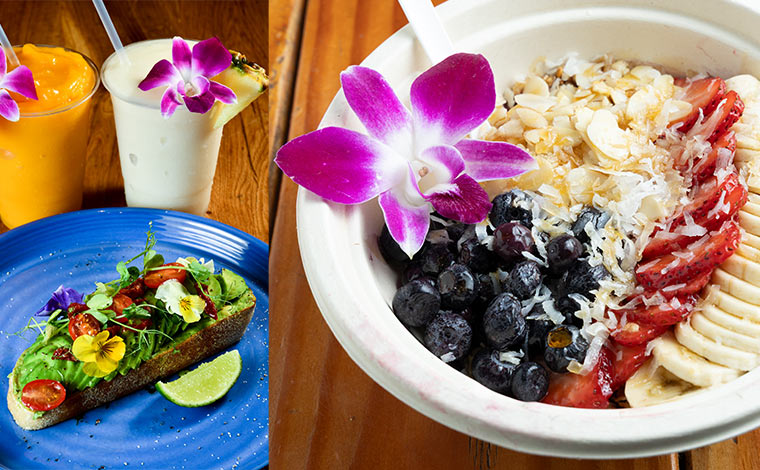 左）アボガドトースト  14ドル<br />
右）アサイーボウル 14ドル～