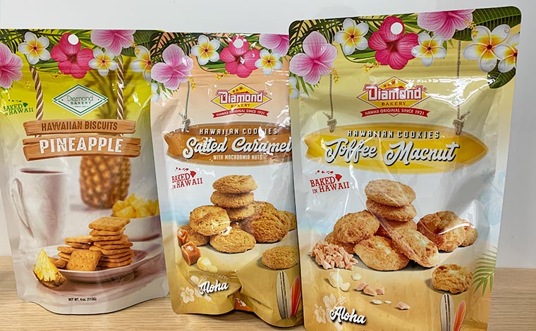 ハワイアンビスケット パイナップル / ハワイアンクッキー　塩キャラメル、ナッツ　各2.79ドル